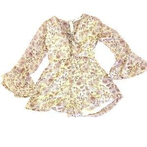 Lush Floral Boho Cottage Core Bell Sleeve Peasant Festival Jumper/ Romper Size S